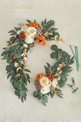 Miniatura 6 de Lookein Guirnalda de flores artificiales para boda, letrero de bienvenida, decoración floral para ceremonia de boda, recepción, decoración de