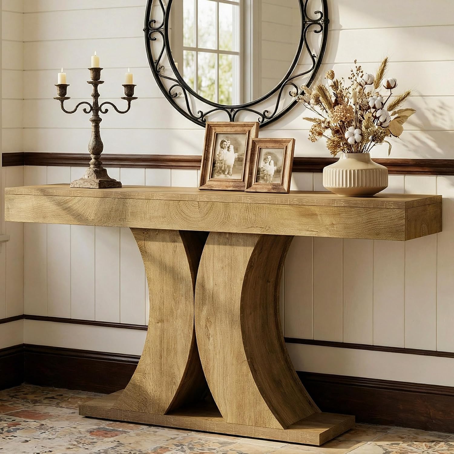 Tribesigns Farmhouse Console Table, Narrow Wooden Sofa Entryway Table Behind The Couch, 59″ Modern Accent Furniture for Living Room, Hallway, Entrance, Foyer, Natural Brown