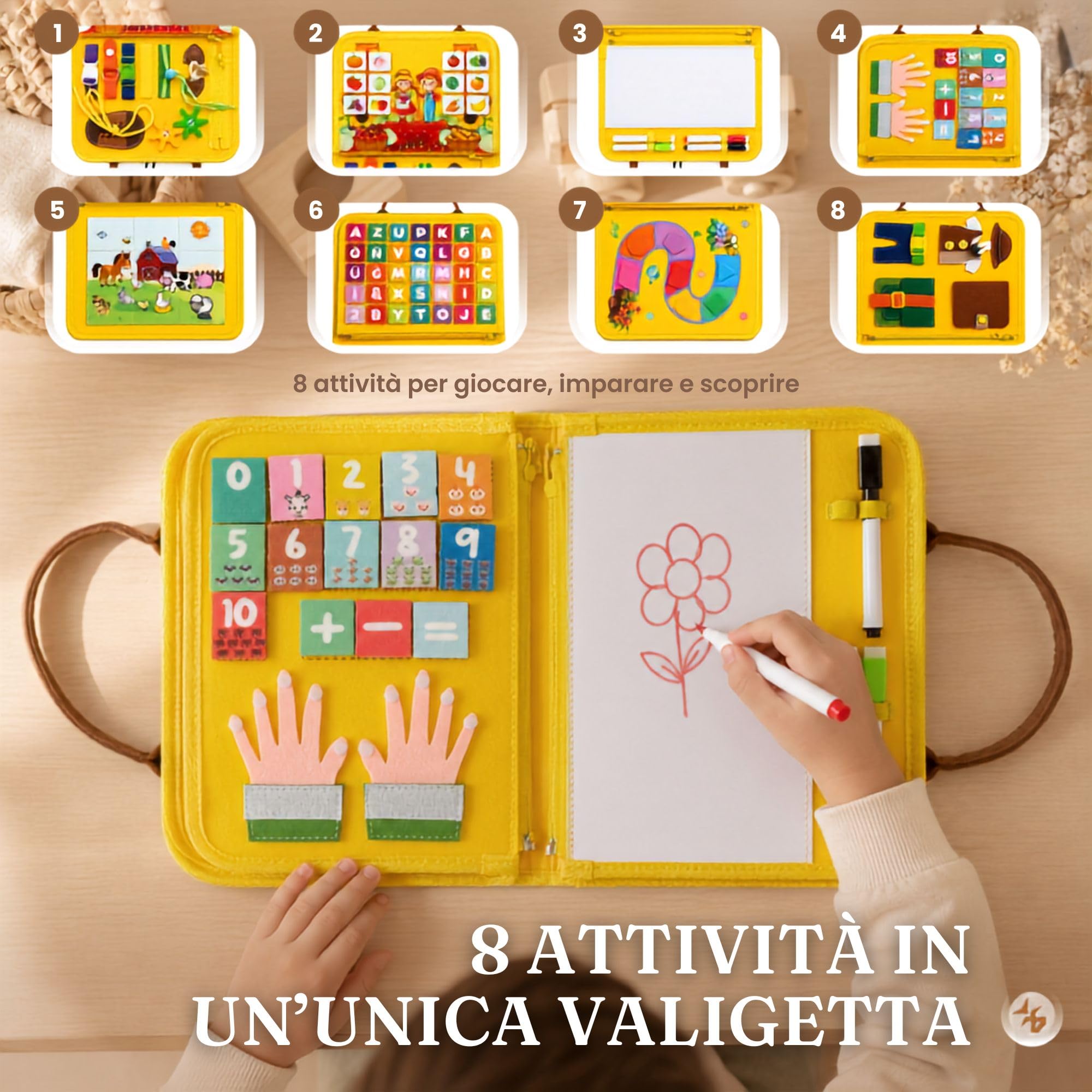 Busy Board Montessori. Panelli Sensoriali per la Motricità fine con Lavagna per Bambino di 2 3 4 5 Anni L'Apprendimento Abilità di Vita Giocattolo Educativo da Viaggioni Regalo di Compleanno
