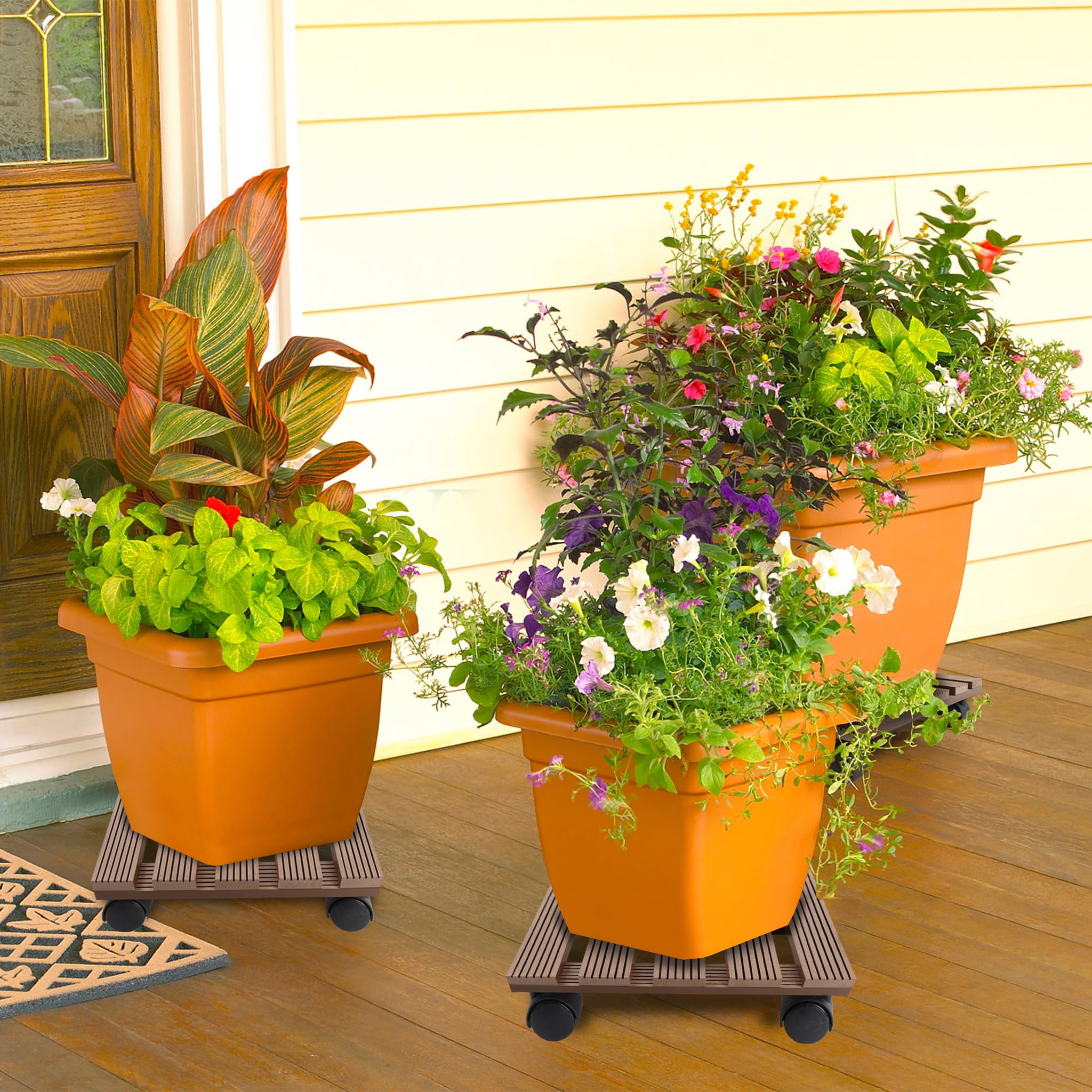 UISEBRT WPC - Carrito para plantas, 30 x 30 cm, capacidad de carga de 100 kg, con ruedas, con bloqueo, para exteriores e interiores (marrón, rectangular)