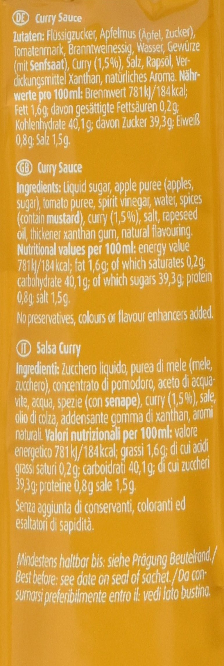 DEVELEY Curry Sauce, 150er Pack (150 x 20 ml)