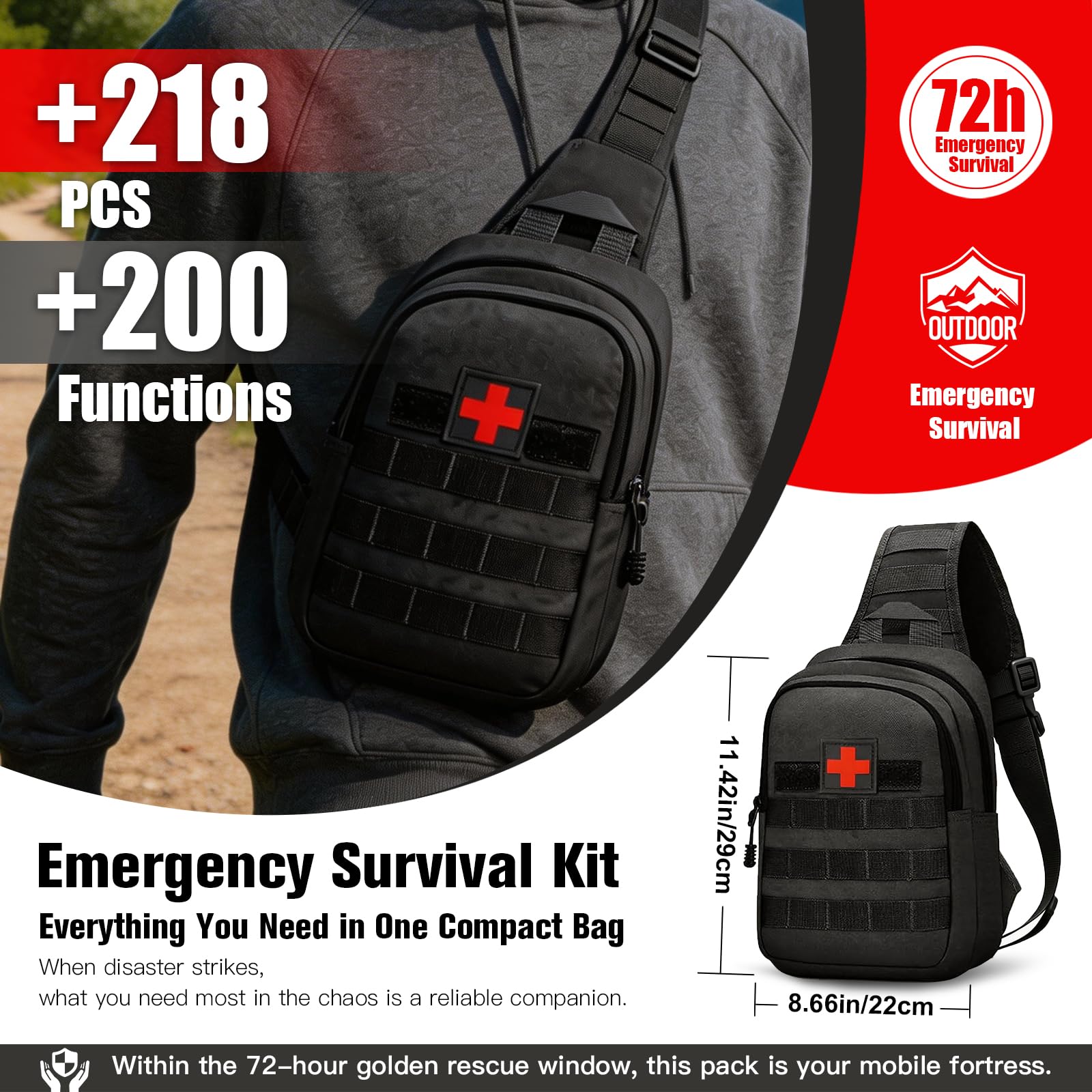 Gemmac Kit Supervivencia, 218 en 1 Portátil Kit Supervivencia 72 Horas Equipada con Filtro Agua Chubasquero Silbato Brujula Luz Camping Multifuncional Survival Kits Camping Aventura Senderismo Regalo