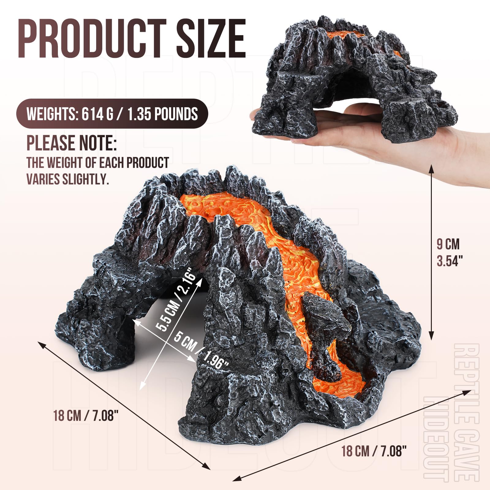 Reptile Cave Hideout Habitat, Great for Bearded Dragons, Leopard Geckos, Lizards, Turtles, Snakes, Frogs, Scorpions, Spiders and Other Reptiles, Amphibians (C - Medium) — view 3