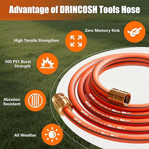 Miniatura 4 de Manguera de jardín flexible de 50 pies, manguera de agua ligera de 58 pulgadas con accesorios niquelados, sin torceduras, a prueba de fugas,