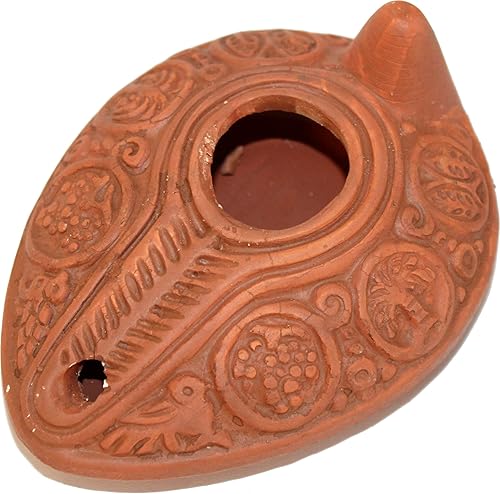 Miniatura 3 de Holy Land Market Réplica de lámpara de aceite herodiano - Lámpara bizantina bíblica antigua con placa, lámpara de tierra santa