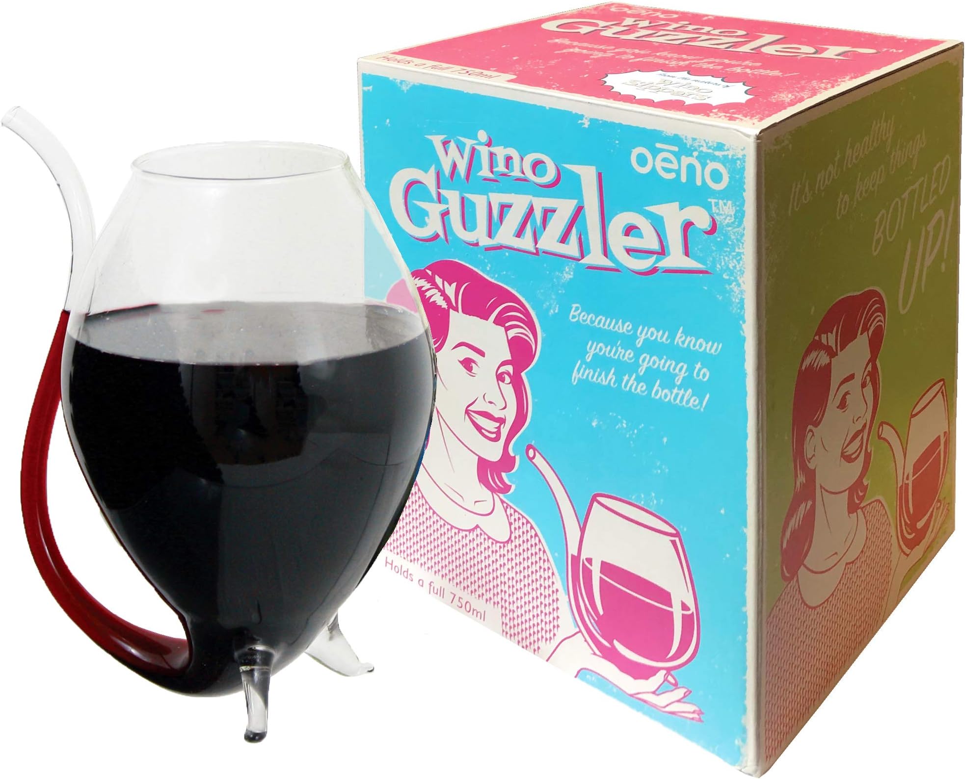 OenophiliaWino Guzzler - Extra Large Wine Glass, Built in Wine Sipper Straw, holds a full 750ml bottle of wine!
