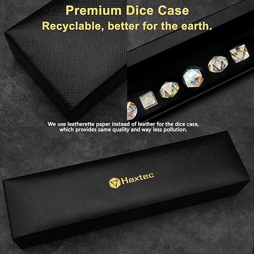 Miniatura 6 de Haxtec Juego de dados DND de cristal arcoíris con funda de dados de madera 7 piezas de dados poliédricos DD para juegos de rol de juegos de rol como