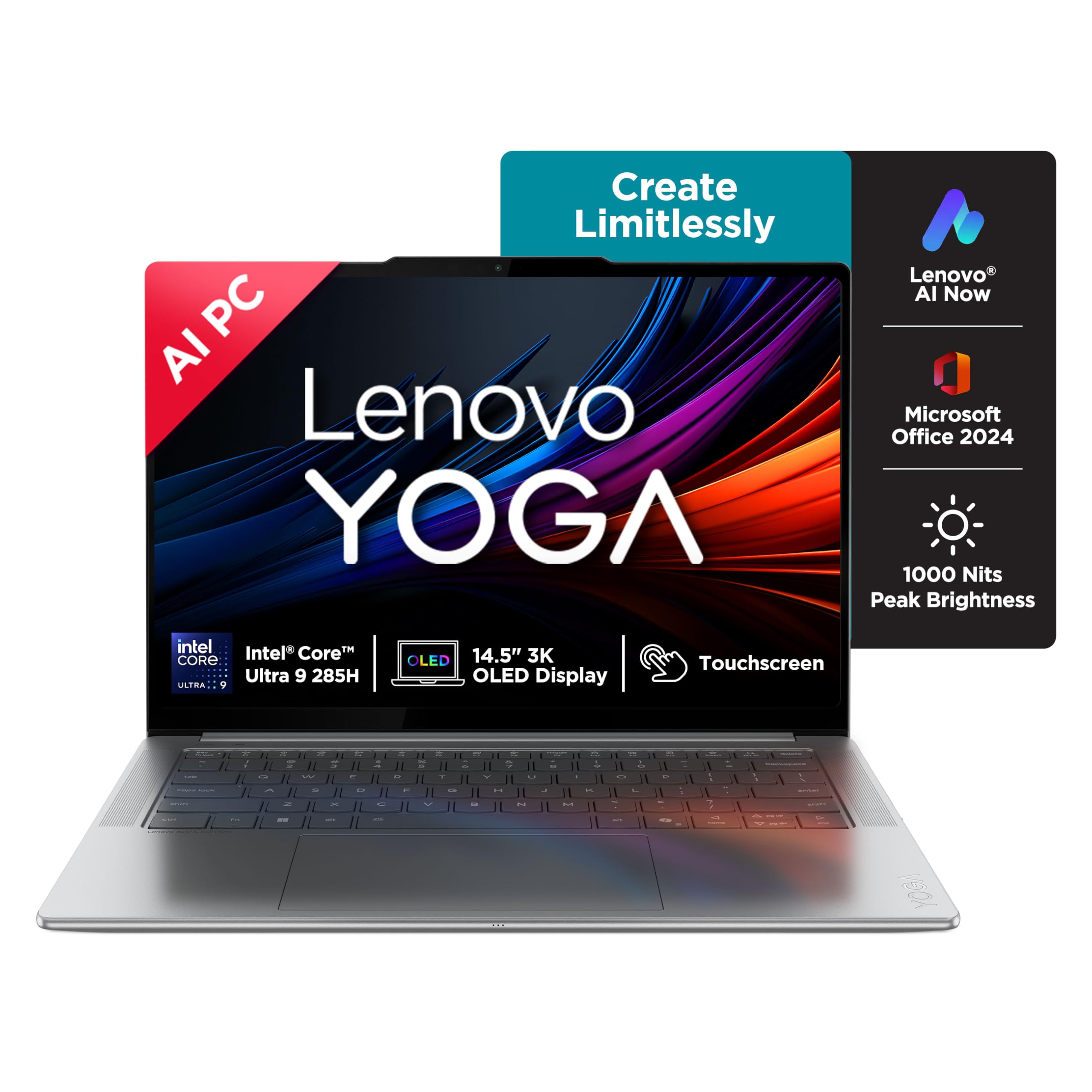 Lenovo Yoga Pro 7 Aura Edition Intel Evo Core Ultra 9 285H (32GB RAM/1TB SSD/14.5" (36.8cm)/3K OLED Touchscreen/AI PC/Copilot+ PC/Windows 11/Office Home 2024 + Lenovo AI Now/Grey/1.5Kg), 83KF004CIN-image-42