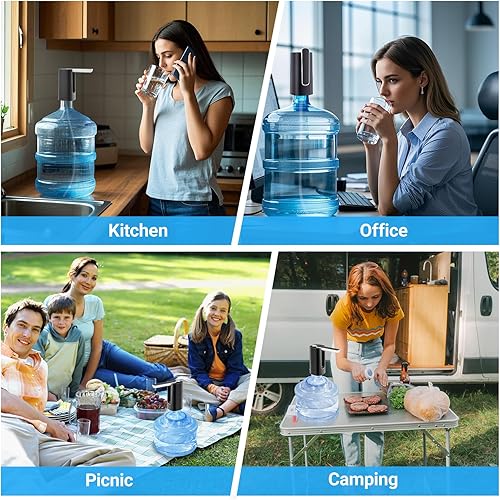 Miniatura 7 de Dispensador de agua plegable para botella de 5 galones, bomba de agua eléctrica para jarra de 5 galones, recargable, portátil, automático, de bajo