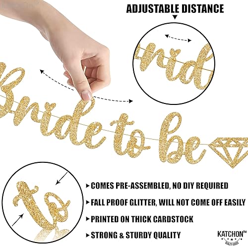 Miniatura 6 de KatchOn Cartel dorado con purpurina de la novia para ser – 10 pies, pre-encordado, sin bricolaje | Anillo de diamante negro y dorado con purpurina –