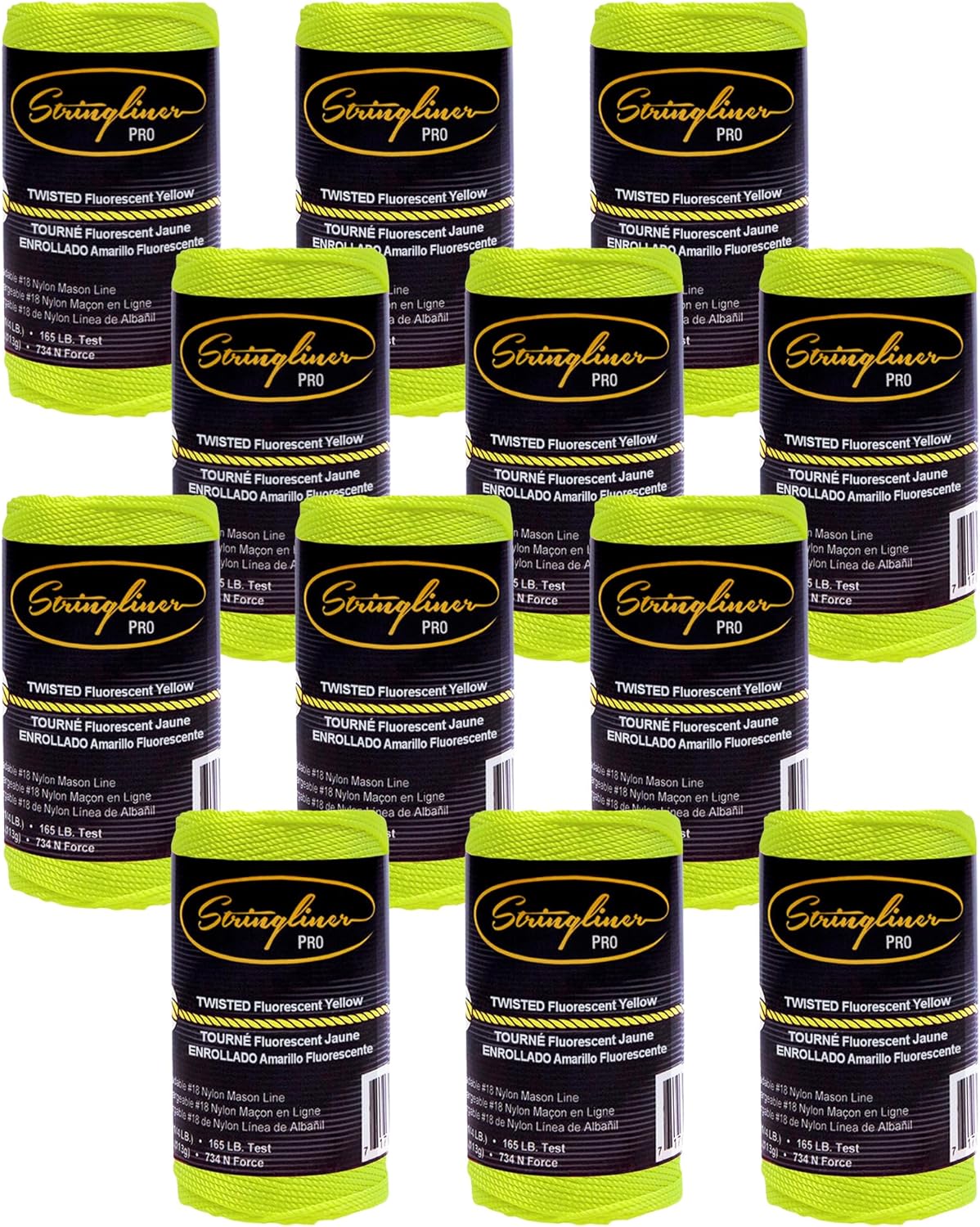 35112 Mason’s Line Replacement Rolls – 1/4 Lb. #18 Construction Replacement Roll Twisted FL Yellow 270'. (Pack 12)