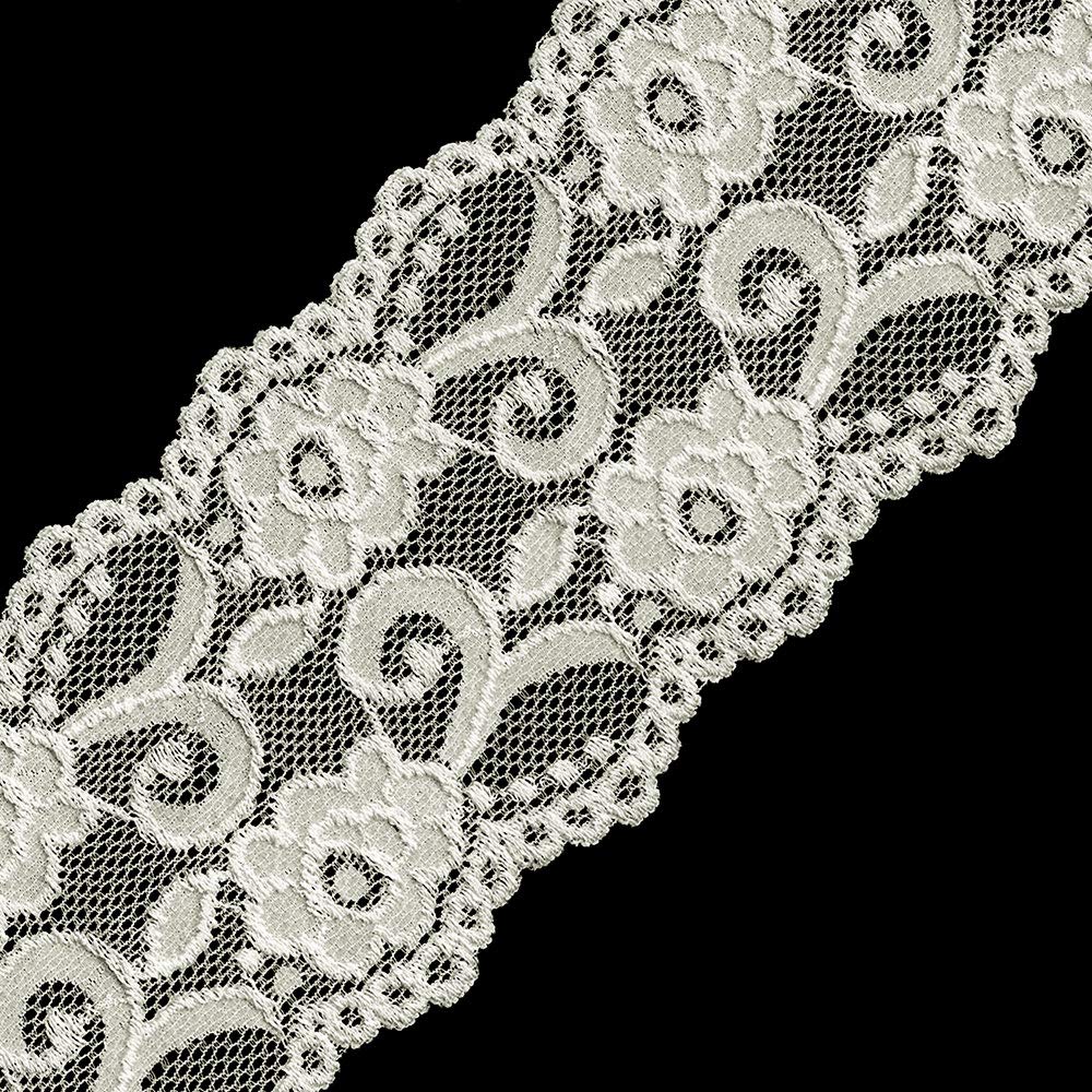 4-Yards 3-3/4" Elastic Stretch Raschel Lace Trim, SEE-SL-0323 (Off White)