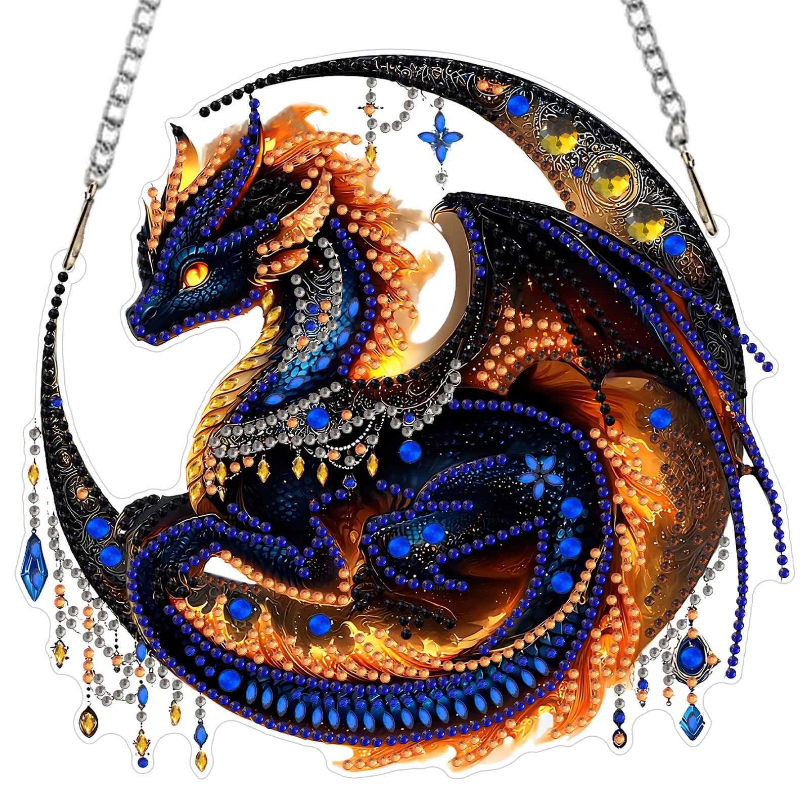 MXJSUA Black Dragon Diamond Art Hanging Kits for Adults with Chain, Special Shaped Diamond Painting Ornaments Kits, DIY Gem Art Pendant Gifts for Home Door Wall Decor