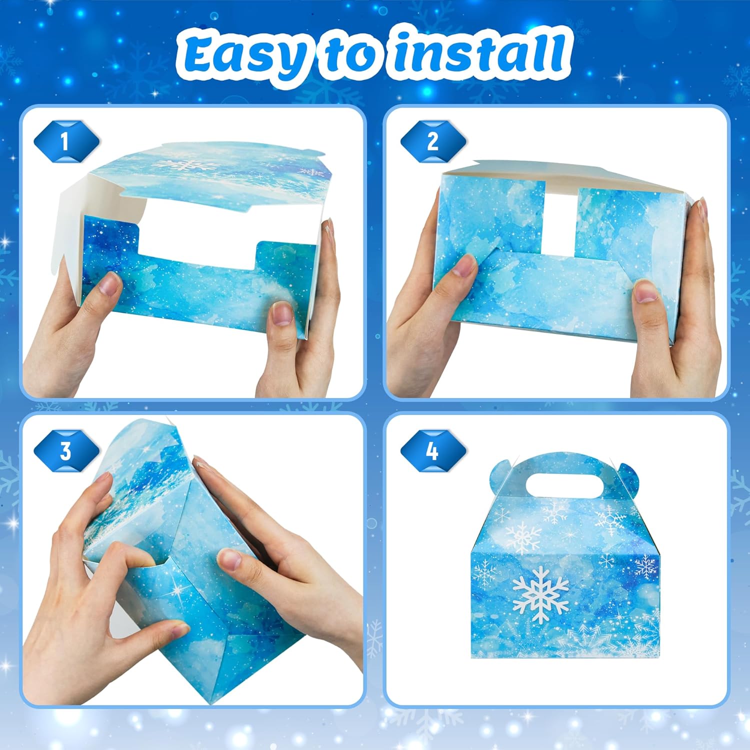 16Pcs Snowflake Party Favor Goodie Bags Treat Boxes Snowflake Castle Gift Boxes for Winter Snow Party Supplies(5.9 x 3.5 x 3.5 Inch) - Image 4