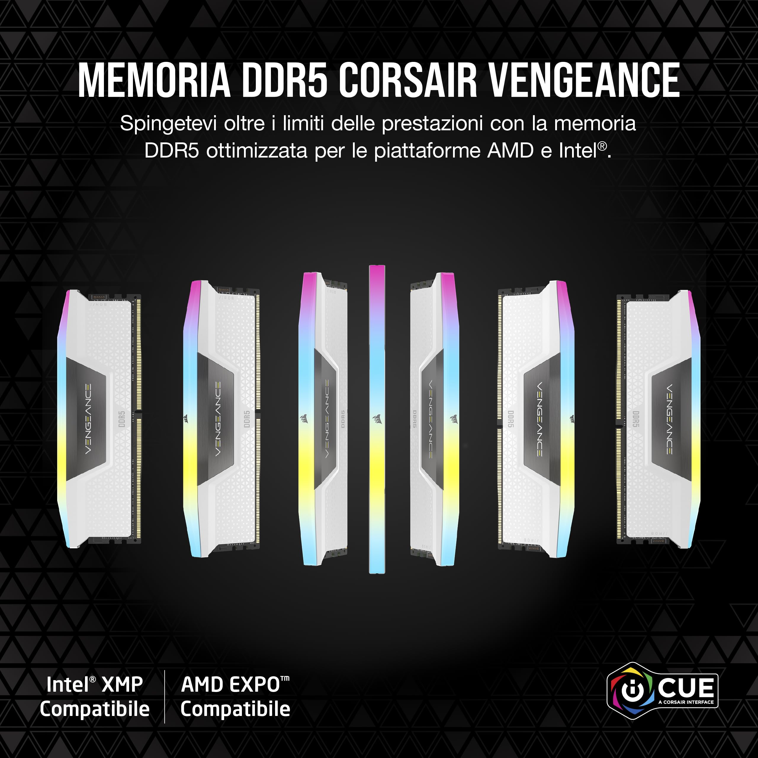 CORSAIR VENGEANCE RGB DDR5 32GB (2 x 16GB) Fino a 6400MHz AMD INTEL RAM | Memoria Per Computer Desktop, Compatibile con AMD EXPO e Intel XMP 3.0, CL36, Bianco, CMH32GX5M2B6400Z36W