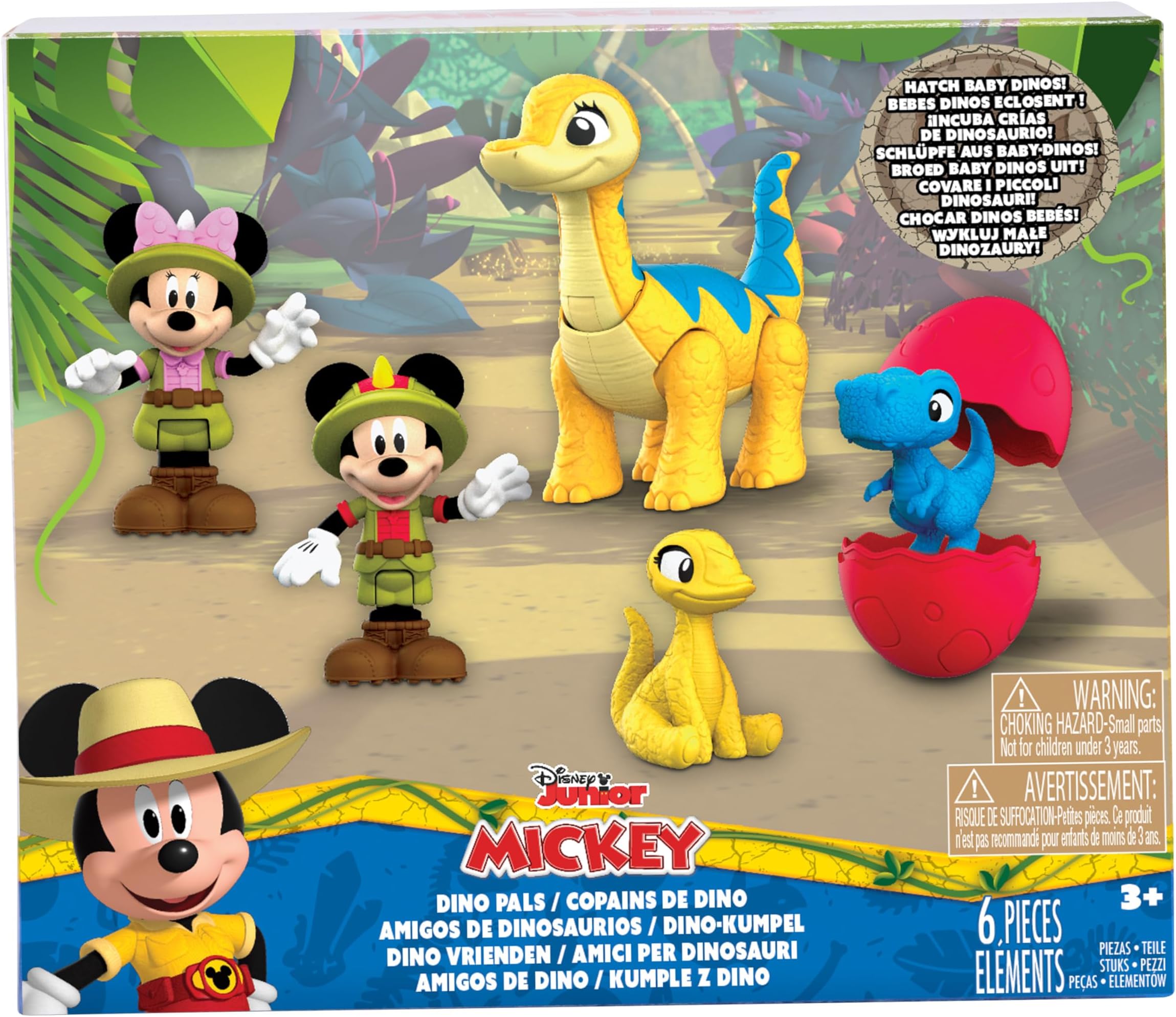 Disney Junior Mickey Mouse Funhouse Dino Pals 7-piece Figure Set, Dinosaur, Kids Toys for Ages 3 Up by Just Play
