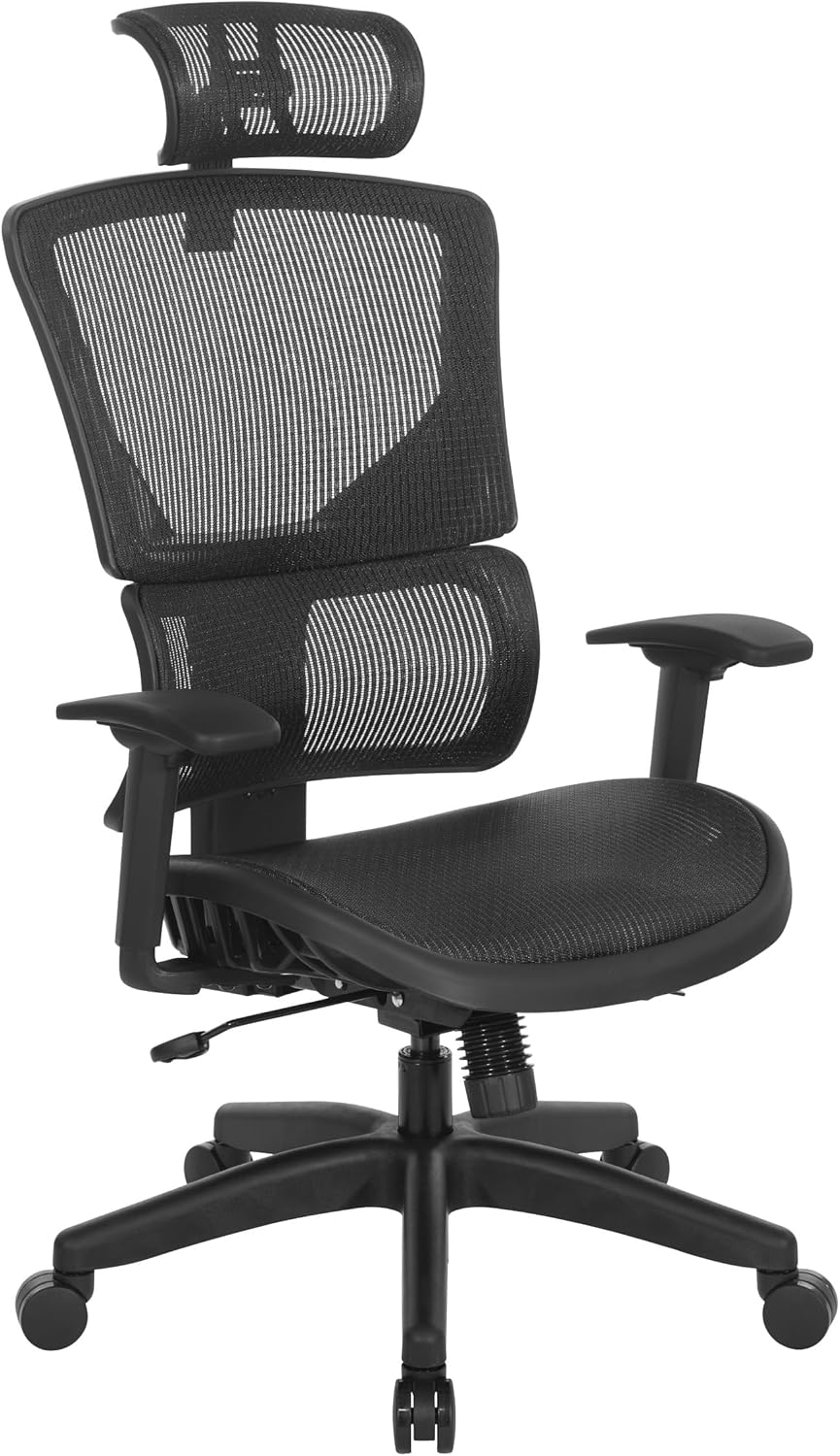 Space Seating 639 Series Manager's Adjustable Office Chair, Vertical Matrix Back and Seat, Height Adjustable Padded Arms, Black Nylon Base, Seat Slider and Headrest