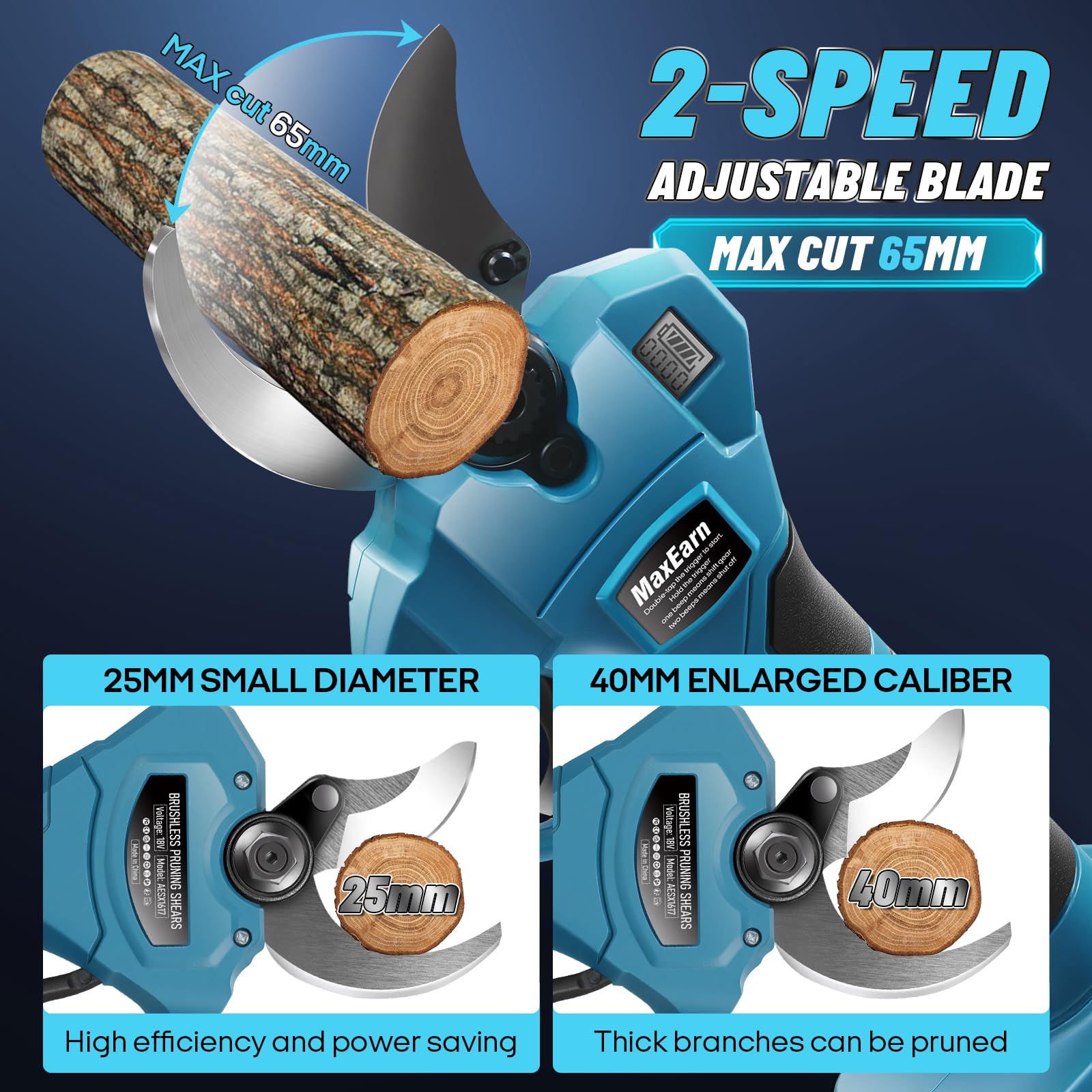 Tijeras de podar con batería para Makita BL-18 V, 40 mm, apertura máxima de 65 mm, batería con motor sin escobillas, pantalla LCD, tijeras para podar árboles (sin batería)