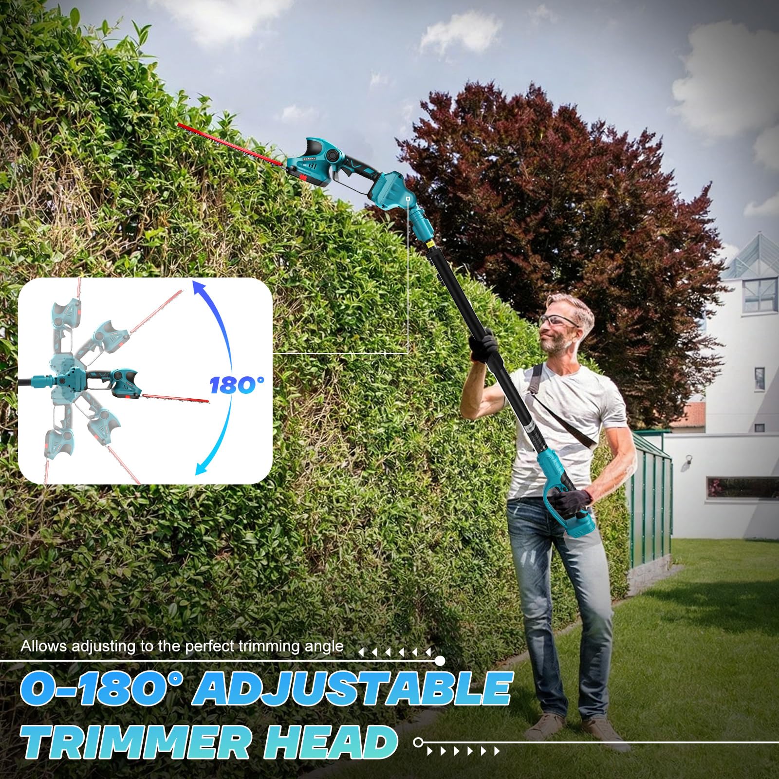6 Zoll Mini Tronçonneuse Taille haie Télescopique avec Perche 21V 4000mAh | 5 en 1 Élagueur sur Perche Élagueuse à batterie Tronconneuse Electrique à Perche Télescopique sans fil