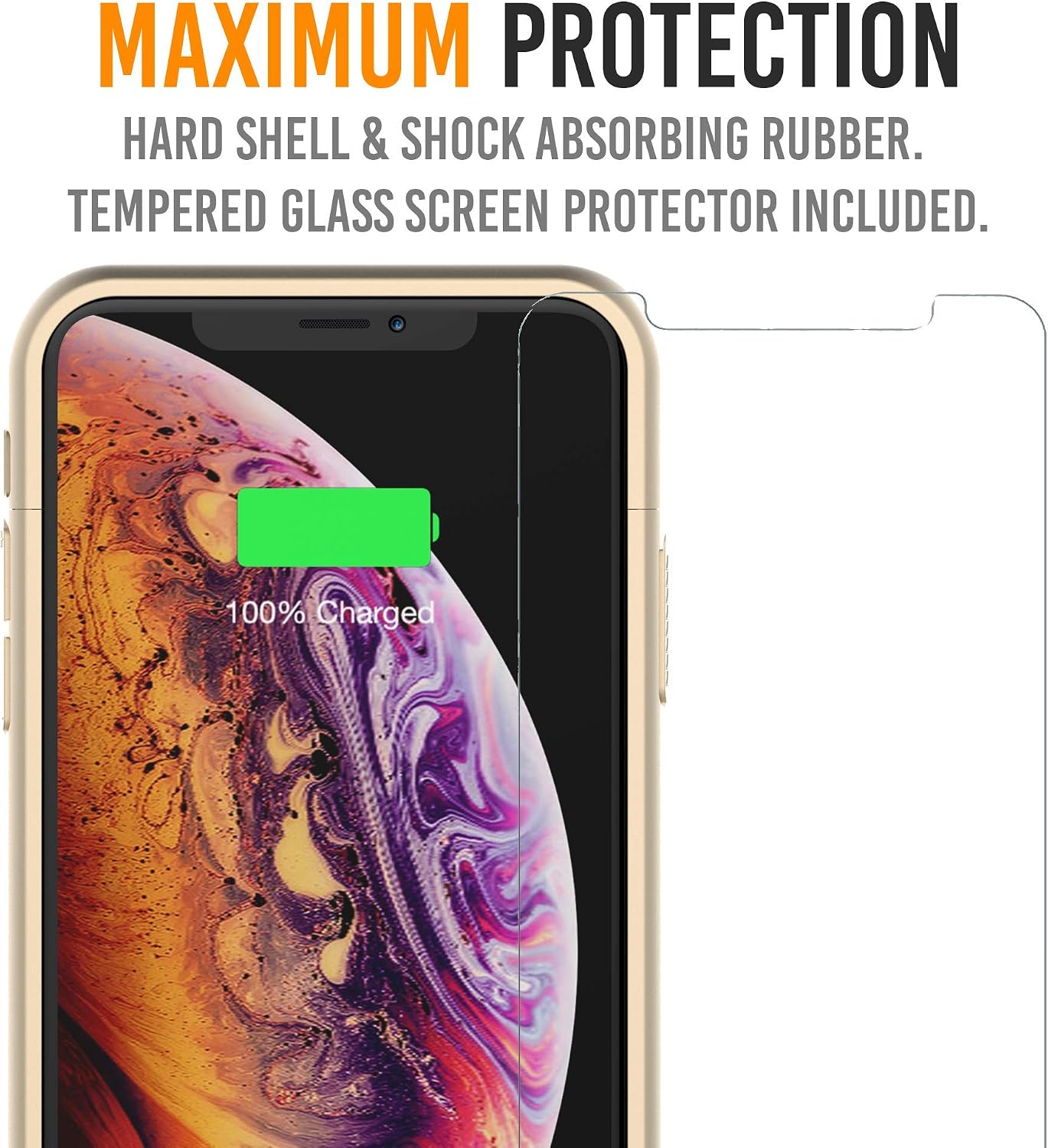 Alpatronix Battery Case for iPhone Xs Max, Rechargeable Wireless Charging Case Compatible with iPhone Xs Max (6.5-inch) Gold