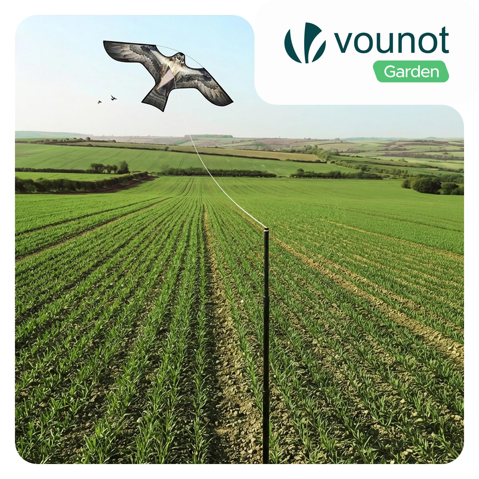 VOUNOT® Spaventapasseri Uccelli con Aquilone Falco Realistico, Dissuasore Uccelli da Esterno con Asta Telescopica 4 m e 2 Aquiloni Intercambiabili, per Giardino, Orto e Fattoria, Modello E&G