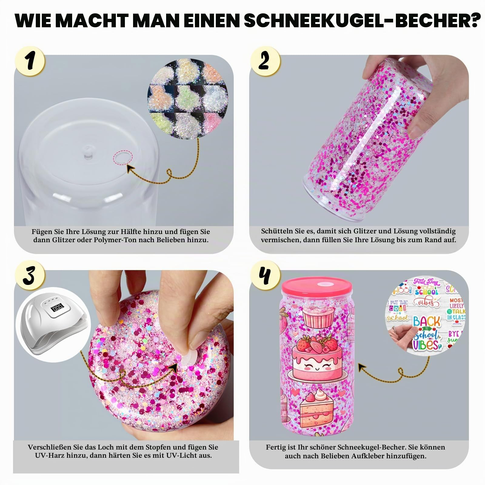 Acryl-Schneekugel-Becher, 473 ml, vorgebohrt, doppelwandig, Kunststoff, transparent, für Glitzer-Schneekugel zum Selbermachen, doppelwandige Kunststoff-Schneekugelbecher mit transparentem