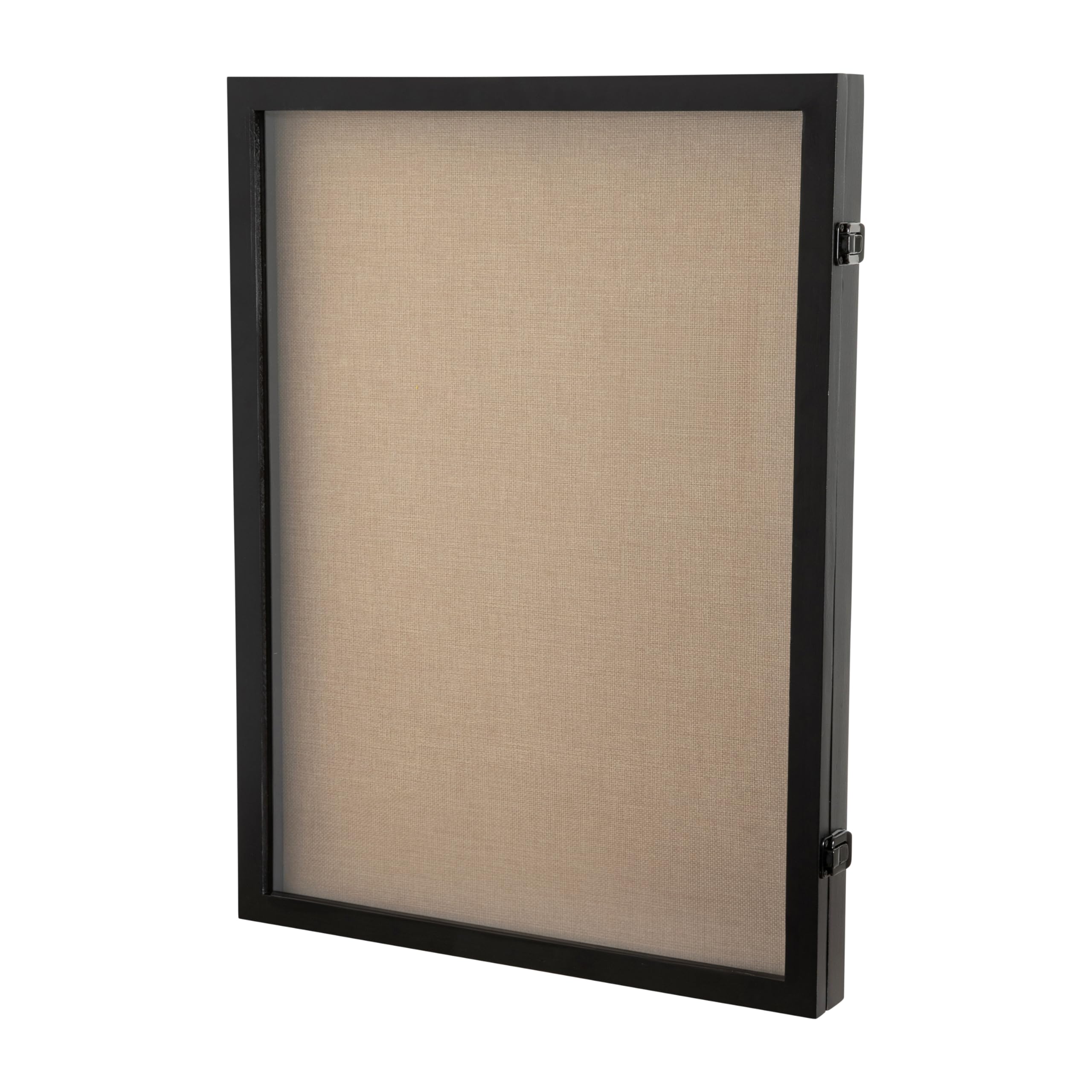 Flash Furniture Peyton Shadow Box Display Case, Solid Pine Wood Frame, Powder Coated Latch and Hinges, Foam Back with Linen Liner, 8 Push Pins, 18 x 24, Black