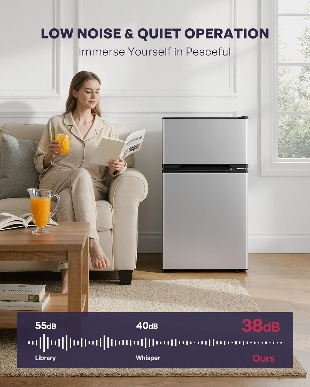 Icyglee 3.2 Cu.Ft Mini Fridge with Freezer, 2 Door Small Refrigerator with Adjustable Thermostat & Removable Glass Shelves, Mini Refrigerator for Dorm Office Kitchen, Silver
