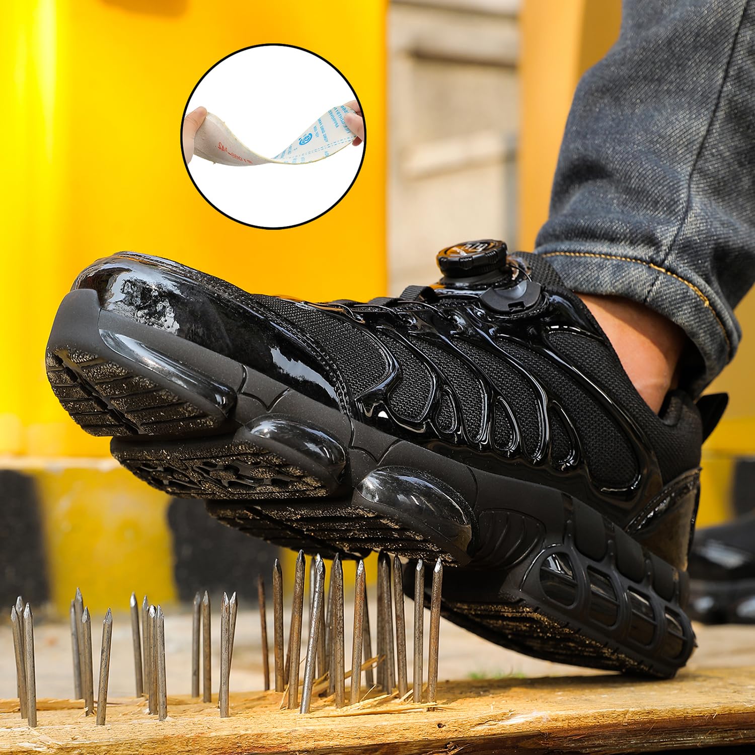 NIFOFISE Scarpe da ginnastica con punta in acciaio da uomo e donna, scarpe da ginnastica di sicurezza, comode, traspiranti, da lavoro, leggere, antiscivolo, scarpe da ginnastica con fibbia girevole