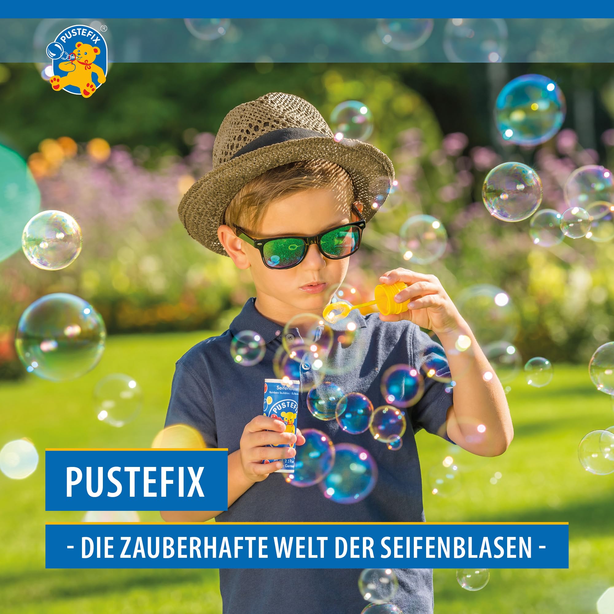 Image secondaire de PUSTEFIX Lot de 5 bulles de savon classiques de 70 ml - Bulles colorées fabriquées en Allemagne - Pour mariage, anniversaire d'e