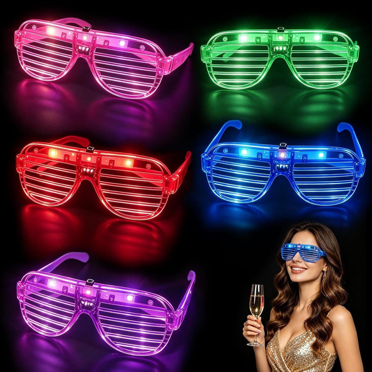 5 Pack LED Glow Glasses