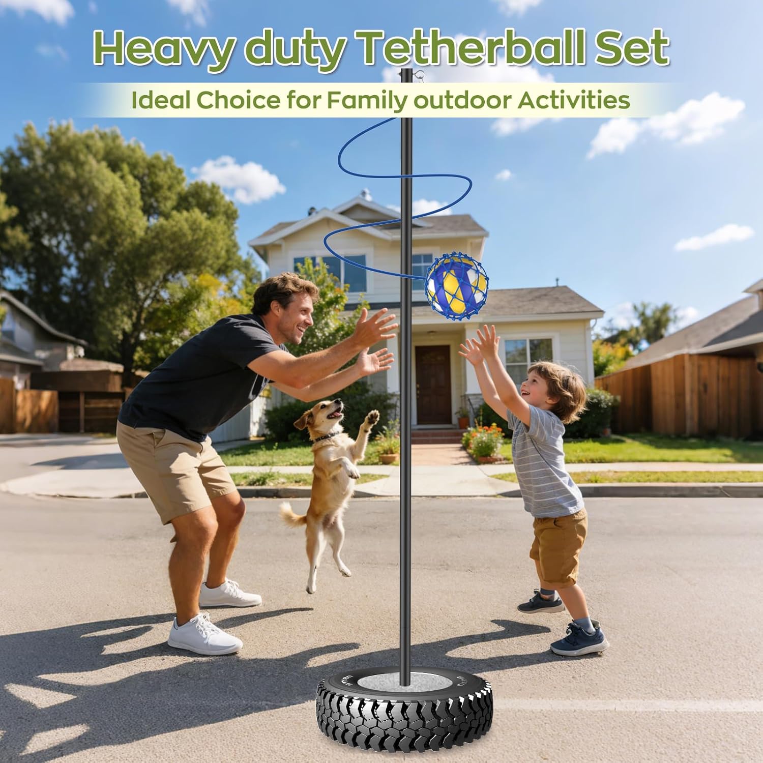IMAYCC Tetherball Set with Ball and Rope, 10.8Ft Adjustable Height Heavy Duty Tetherball Kit, Tetherball Equipment for Outdoor, Playground, Backyard, Ball Games Sports for Dogs, Kids & Adults