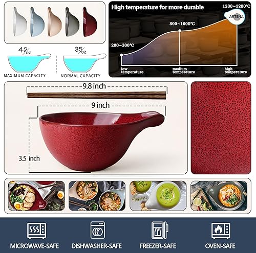 Miniatura 8 de Artena Tazón para ramen con palillos, cuenco de cerámica de 42 onzas, cuenco grande para sopa, juego de cuencos grandes para pasta para ensalada,