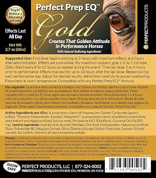 Perfect Prep EQ Gold Equine Calmer Long-Acting All Natural for Horse Anxiety, Lasts 18+ Hours, 60cc Paste