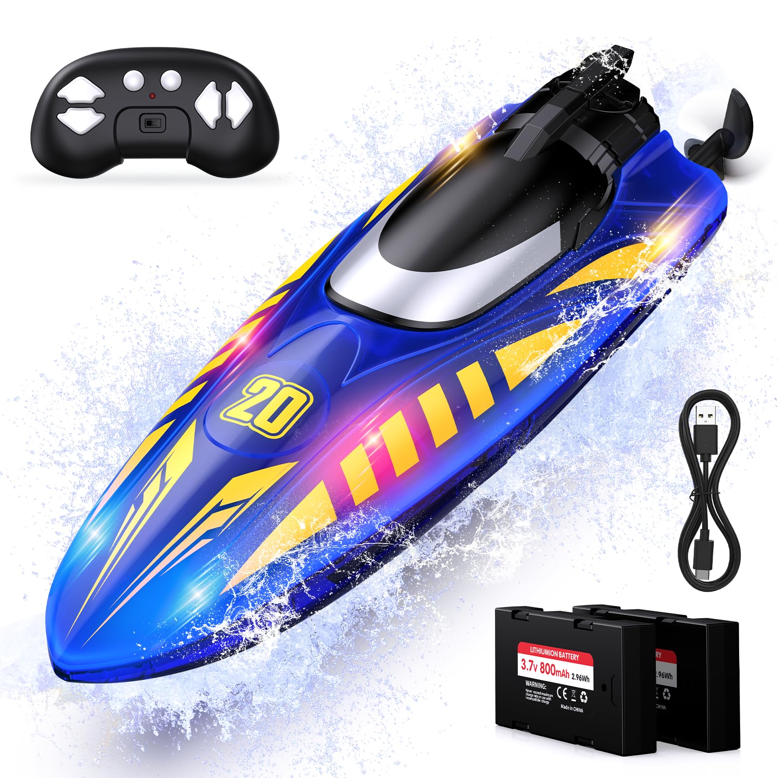 Barco A Control Remoto 2.4GHz Con Luces LED Y Doble Batería – Alta Velocidad Y 60 Min De Diversión Acuática | Regalo Para Niños Y Adultos