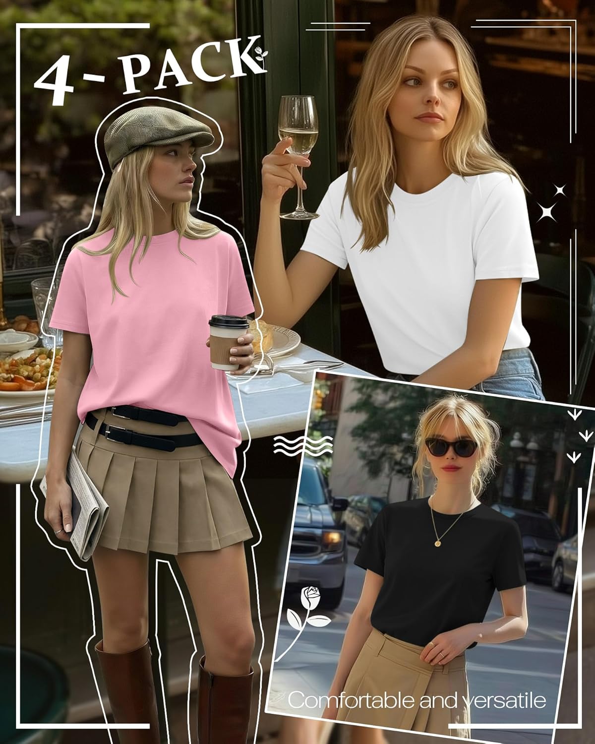 Neer 4 Pack Women's Crew Neck T Shirts Summer Short Sleeve Casual Basic Tops Loose Fit Flat Hem Tees - Image 3