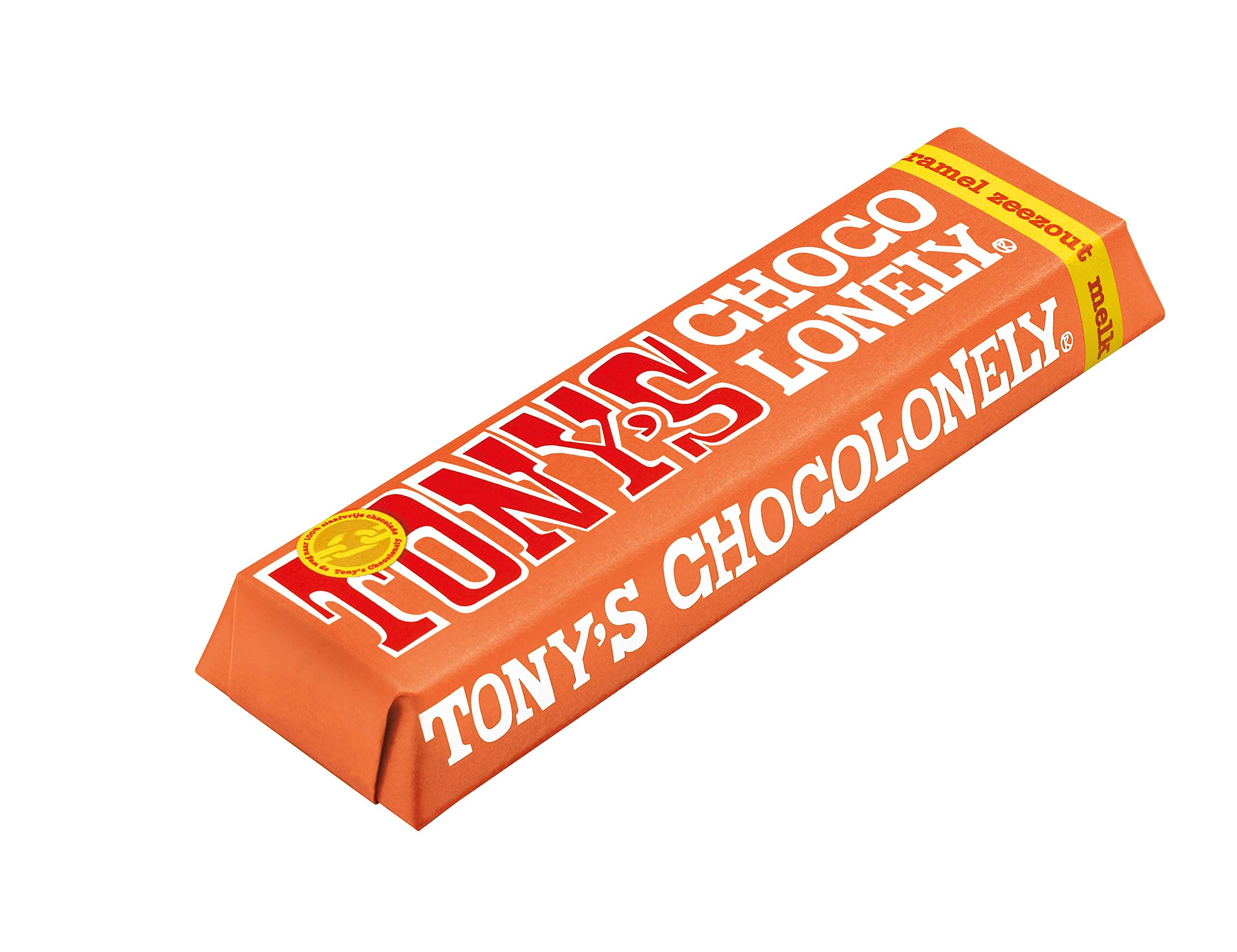 TONY'S CHOCOLONELY - Vollmilchschokolade mit Karamell & Meersalz 35 x 47 g Riegel. Fairtrade Schokoriegel mit Karamellstückchen & Meersalz, ideal für unterwegs. Ohne Palmöl, hergestellt in Belgien
