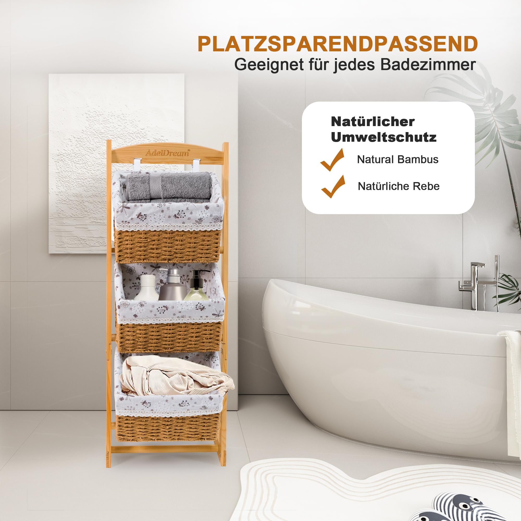 AdelDream Cesta de almacenamiento de madera maciza cesta de ratán estante de almacenamiento para el suelo sala de estar estante multifuncional estilo 2