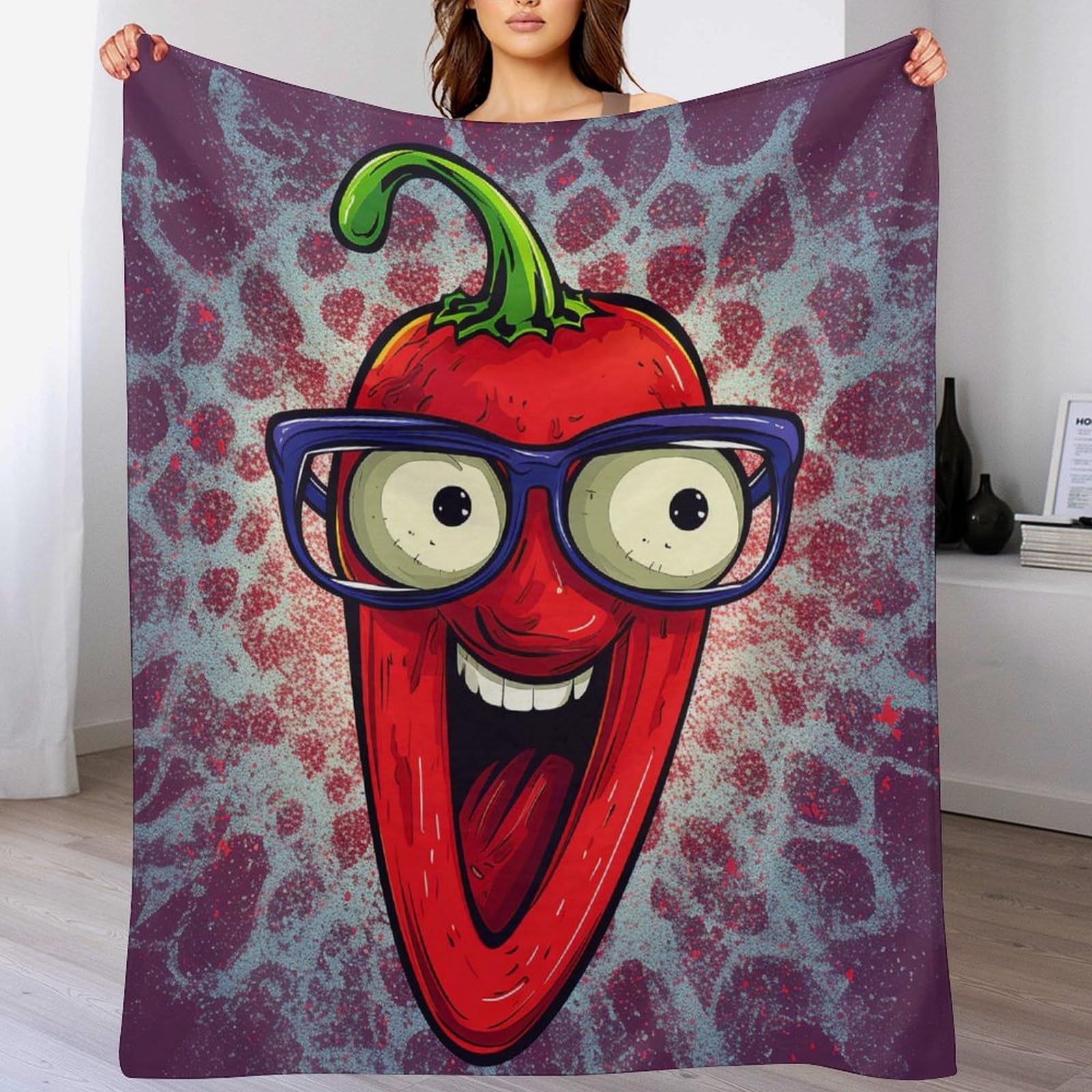 Plaid couverture flanelle thermique chaude et douce 130x150cm motif poivrons légumes