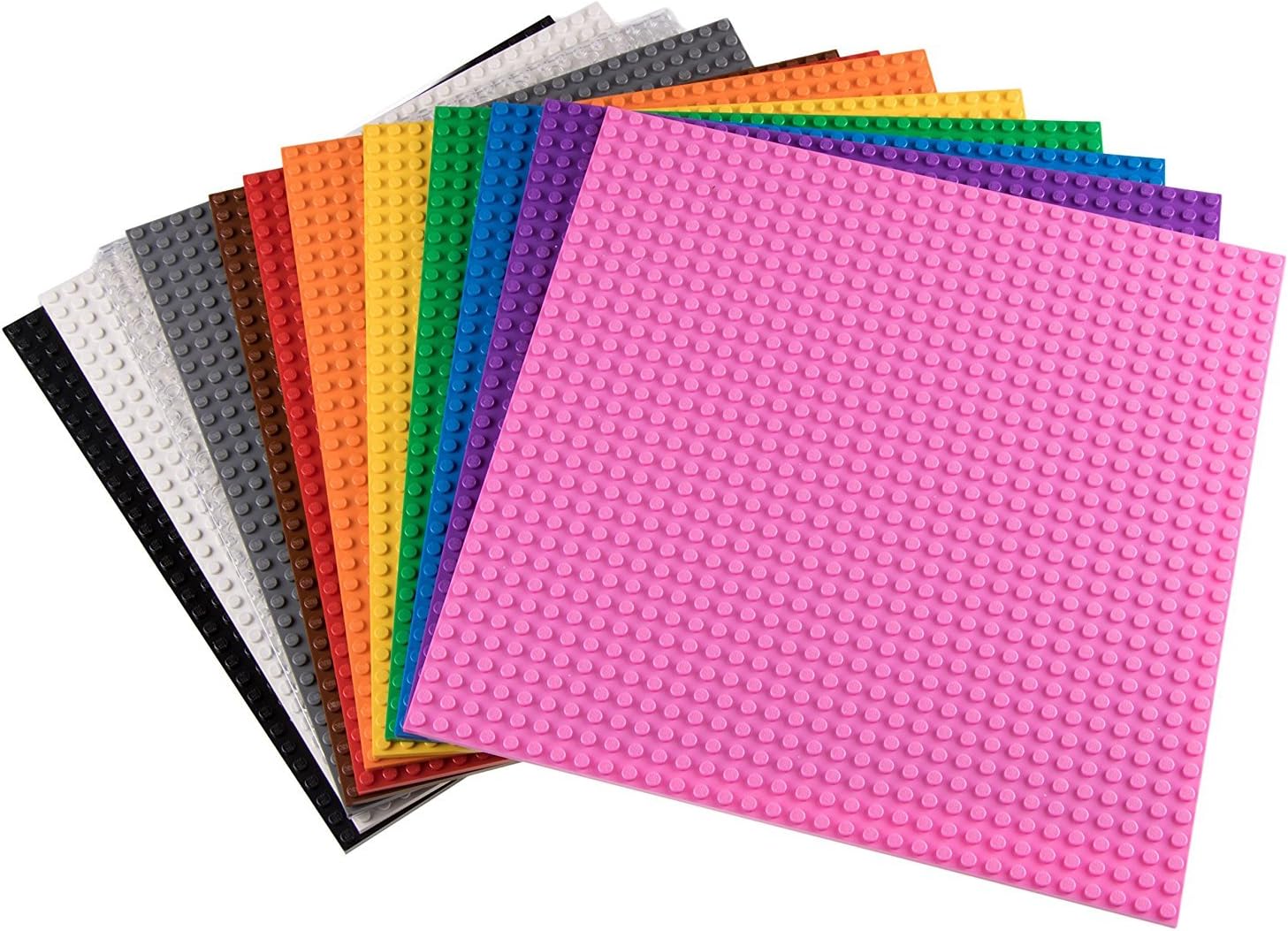 Strictly Briks Classic Stackable Baseplates, Building Bricks for Towers, Shelves, and More, 100% Compatible with All Major Brands, Rainbow Colors, 12 Base Plates & 80 Stackers, 10x10 Inches