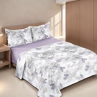 Etrexonline Juego de Sábanas 4 Piezas para Cama de 135 cm - Microfibra Suave y Transpirable, Incluye 1 Bajera Ajustable, 1 Encimera y 2 Funda de Almohada - Color Flor Lila