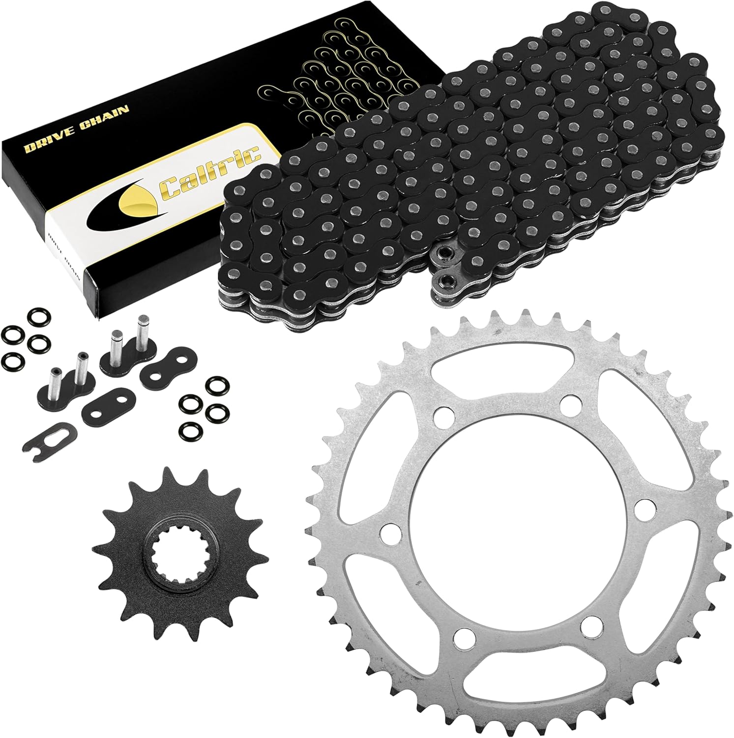 Caltric Black O-Ring Drive Chain and Sprockets Compatible with Kawasaki Ex300 Ninja 300 Abs 2013-2016