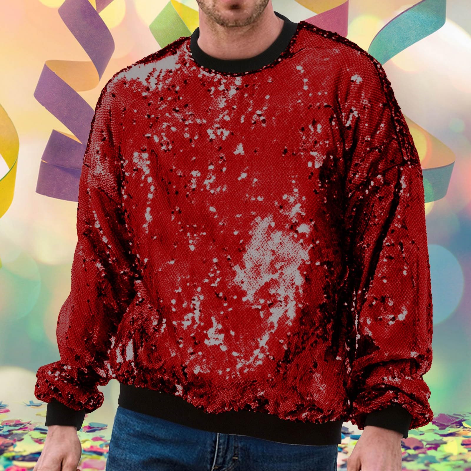 Sweat-shirt à paillettes pour homme sans capuche métallisé pailleté