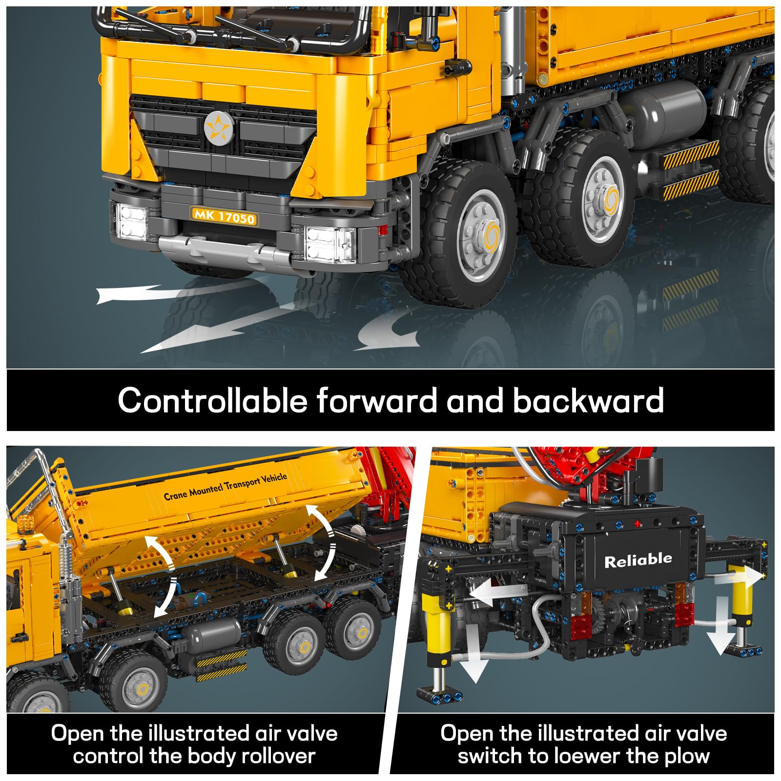 Mould King 17050 Self-Loading Crane Building Blocks Kits, MOC Heavy-Duty Romote Control Crane Truck Model, Collectible Set for Adults, Gift Toy for Kids Age 14+ (4012+ Pieces)