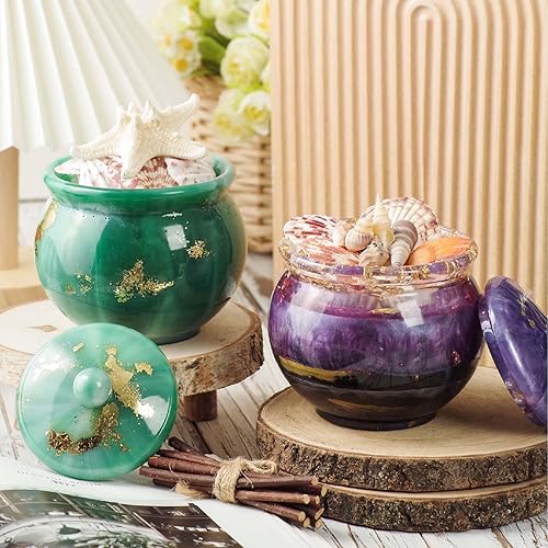 Miniatura 5 de Moldes de resina para frascos extra grandes, moldes de silicona con tapa para fundición de resina epoxi para caja de almacenamiento de joyas,