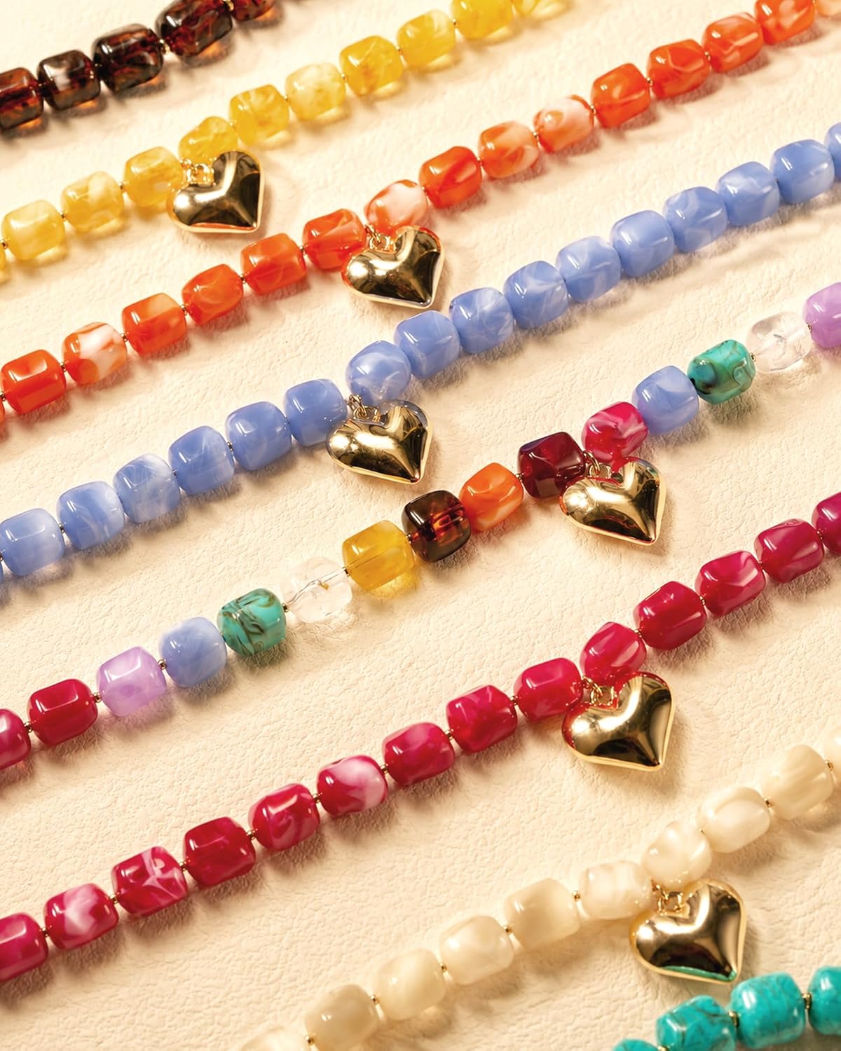 TLY Colorful Chunky Beaded Necklaces for Women Trendy Boho Beach Summer Statement Necklace Cute Large Heart Pendant Fashion Big Resin Beads Choker Necklace Y2K Vacation Jewelry Gift for Women