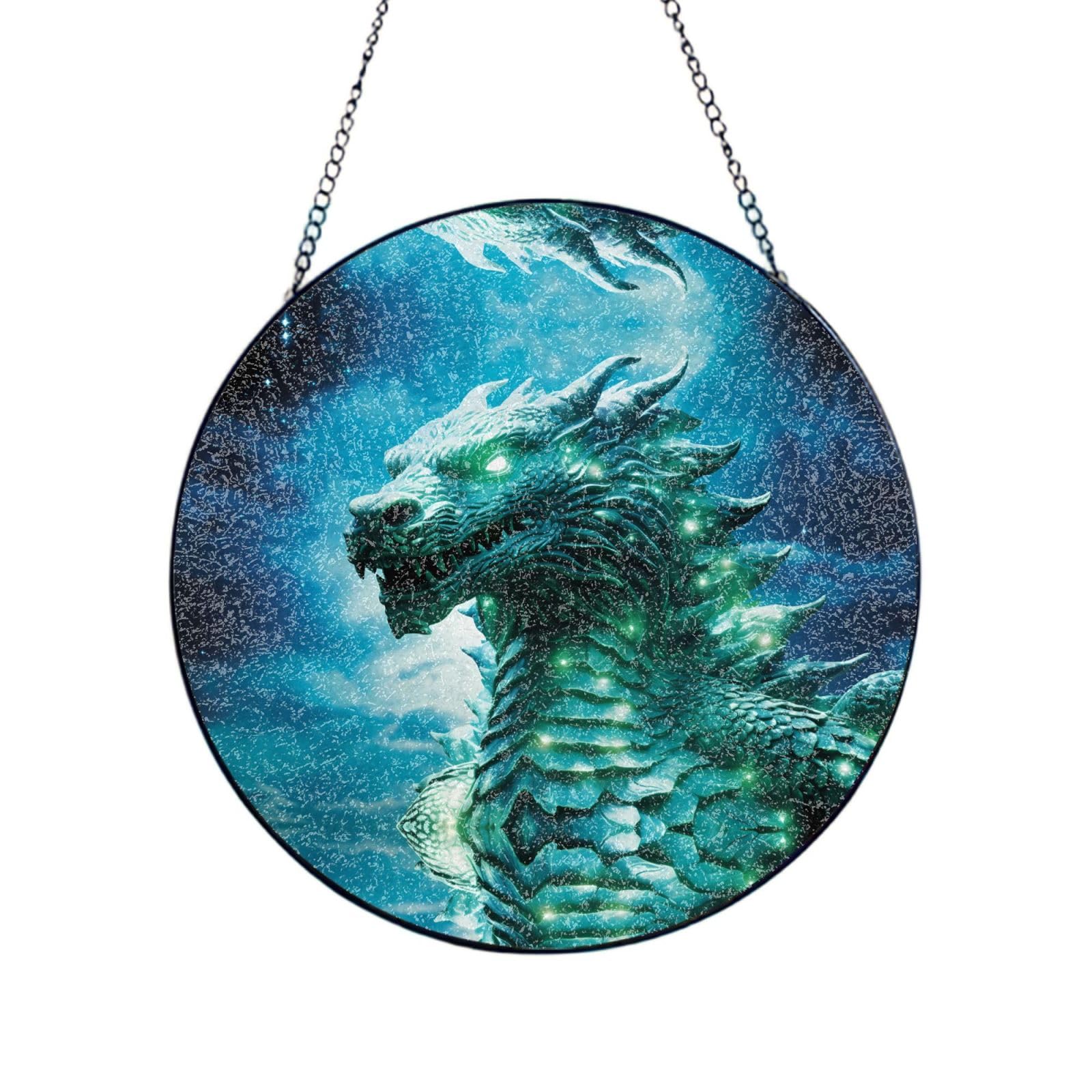 Phayah Strange Beast Head Print Stained Glass Window Hanging Suncatcher For Door Terrace Garden Home Decor Sun Catcher Birthday Gifts For Lovers Dad Mom 12in（30cm）