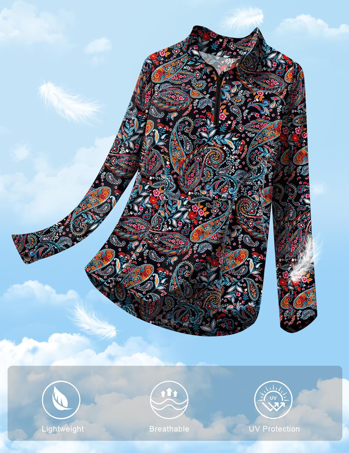 Micoson Womens Long Sleeve Sun Protection Shirt Quarter Zip Pullover Lightweight Athletic Golf Hiking Shirts - Image 4