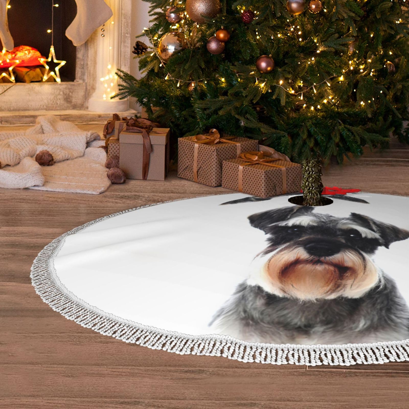 Weihnachtsbaumdecke mit Aufschrift "Well Behaved Dog", bedruckte Polyester-Quaste, Weihnachtsdekoration
