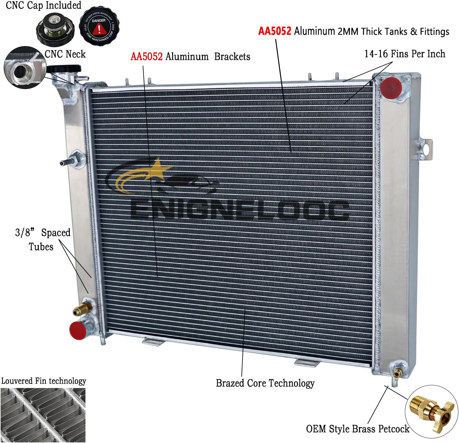 3 Row Core Aluminum Radiator for 1993-1997 Jeep Grand Cherokee Base Laredo Limited Orvis TSi SE L6 4.0L 1994 1995 1996 93 94 95 96 97